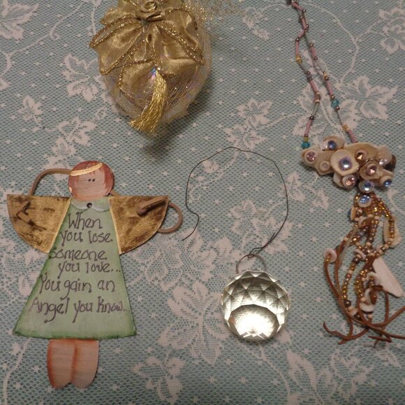 GOLDEN CHRISTMAS ORNAMENT METAL ANGEL DISCO CRYSTAL BALL BEADED ORN LOT